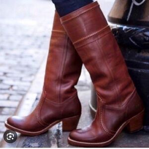 Frye Jane 14L Redwood Brown Heeled Boot, Below Knee - Size 10